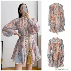 Fashion Women's Retro Ethnic Print Long Sleeve Dress With Belt