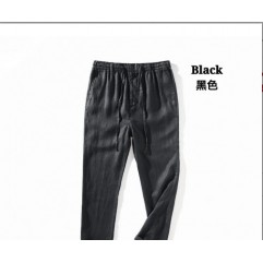 Black, Fashion men's loose linen casual pants trousers