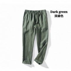 Dark green Fashion men's loose linen casual pants trousers