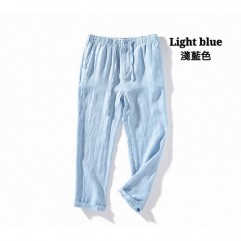 Light blue Fashion men's loose linen casual pants trousers
