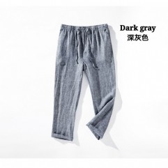 Dark gray Fashion men's loose linen casual pants trousers