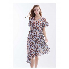 Polyester/Linen With Print Knee Length Dress