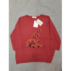MEAKKAO Women's Knit Shirts Crewneck Long Sleeve Casual Blouses Lightweight Pullover Red