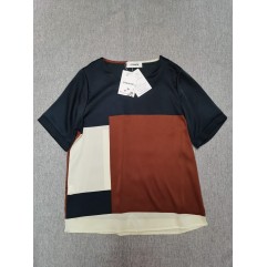 GTEUKTG Women's Summer T Shirts Short-Sleeved Tops Color Block Side Split Blouse
