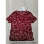 PTJKU Women's Elegant Floral Embroidered Blouse Short Sleeve Shirts Red