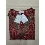 PTJKU Women's Elegant Floral Embroidered Blouse Short Sleeve Shirts Red