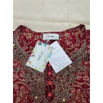 PTJKU Women's Elegant Floral Embroidered Blouse Short Sleeve Shirts Red
