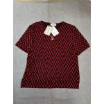 SHENGXINY Short Sleeve Tops For Women Round Neck T-Shirt Striped Causal Blouses Red