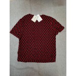 SHENGXINY Short Sleeve Tops For Women Round Neck T-Shirt Striped Causal Blouses Red