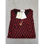 SHENGXINY Short Sleeve Tops For Women Round Neck T-Shirt Striped Causal Blouses Red