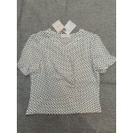 FLVPOV Women's Shirts Dressy Casual Short Tee Tops Polka Dots Printed V Neck Pullover T Shirts Blouse