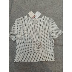 FLVPOV Women's Shirts Dressy Casual Short Tee Tops Polka Dots Printed V Neck Pullover T Shirts Blouse