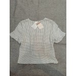FLVPOV Women's Shirts Dressy Casual Short Tee Tops Polka Dots Printed V Neck Pullover T Shirts Blouse