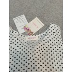 FLVPOV Women's Shirts Dressy Casual Short Tee Tops Polka Dots Printed V Neck Pullover T Shirts Blouse