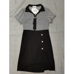 WNYEIME Women's Short Sleeve Vertical Striped Dress
