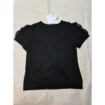 LOHUMAI Women's Tops Short-Sleeved T Shirt Ribbed Shirts Loose Fit Blouses Black