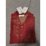 Ssuyeuri Women's Casual Tops Long Sleeve T Shirt Floral Print  Blouses Red