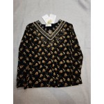 Fnyoxu Women's Floral Print Tops Long Sleeve T Shirt Blouses Black