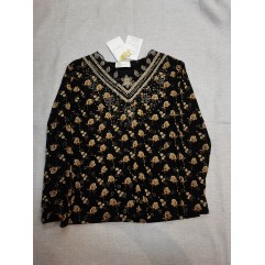 Fnyoxu Women's Floral Print Tops Long Sleeve T Shirt Blouses Black