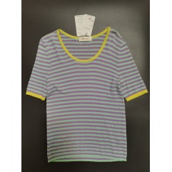 Meymia Women's Short Sleeve Round Neck Striped Pullover Sweater Knitted T-shirt