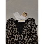 PEKIOGT Women's Grid Long Sleeve Tops V Neck Button Loose Casual Blouse Shirts Tops Black