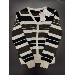 Kuaizfan Women's V Neck Full-Zip Striped Long Sleeve Sweaters