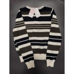 Kuaizfan Women's V Neck Full-Zip Striped Long Sleeve Sweaters