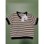 Ctxxun Women's Tops Knitted Short Sleeve T-Shirts Crewneck Striped Sweaters