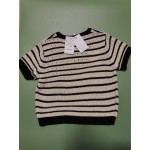 Ctxxun Women's Tops Knitted Short Sleeve T-Shirts Crewneck Striped Sweaters