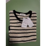 Ctxxun Women's Tops Knitted Short Sleeve T-Shirts Crewneck Striped Sweaters