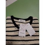 Ctxxun Women's Tops Knitted Short Sleeve T-Shirts Crewneck Striped Sweaters