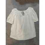 Cheyubny Womens Tops Elegant Summer Lantern Short Sleeve Tunic Button Up Blouse Shirts