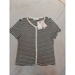 Paghcb Women's Tops Knitted Striped Short Sleeve T-Shirts Button Down Sweaters