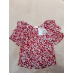 Kafsov Women's Tops Floral Print Ruffle Short Sleeve Blouses Casual Layered Blouse