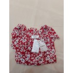 Kafsov Women's Tops Floral Print Ruffle Short Sleeve Blouses Casual Layered Blouse