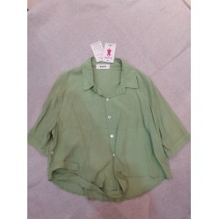 KowJMP Women's Casual Short Sleeve Tie Front Knot Button Down Shirt Blouse Top
