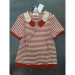 IOTUERG Womens Short Sleeved Blouse Knitted Striped Collared Sweater