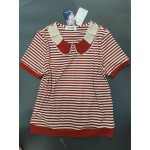 IOTUERG Womens Short Sleeved Blouse Knitted Striped Collared Sweater