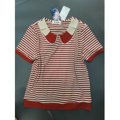 IOTUERG Womens Short Sleeved Blouse Knitted Striped Collared Sweater