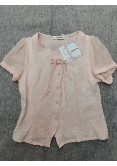 PWOTUD Womens Tops Short Sleeve Blouse Button Up Flower Embroidery V Neck Blouses