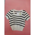 ynnjaal Womens Knitted Blouses Short Sleeve Striped Pullover Square Neck Blouses