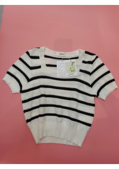 ynnjaal Womens Knitted Blouses Short Sleeve Striped Pullover Square Neck Blouses
