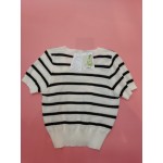 ynnjaal Womens Knitted Blouses Short Sleeve Striped Pullover Square Neck Blouses