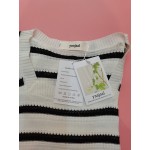 ynnjaal Womens Knitted Blouses Short Sleeve Striped Pullover Square Neck Blouses